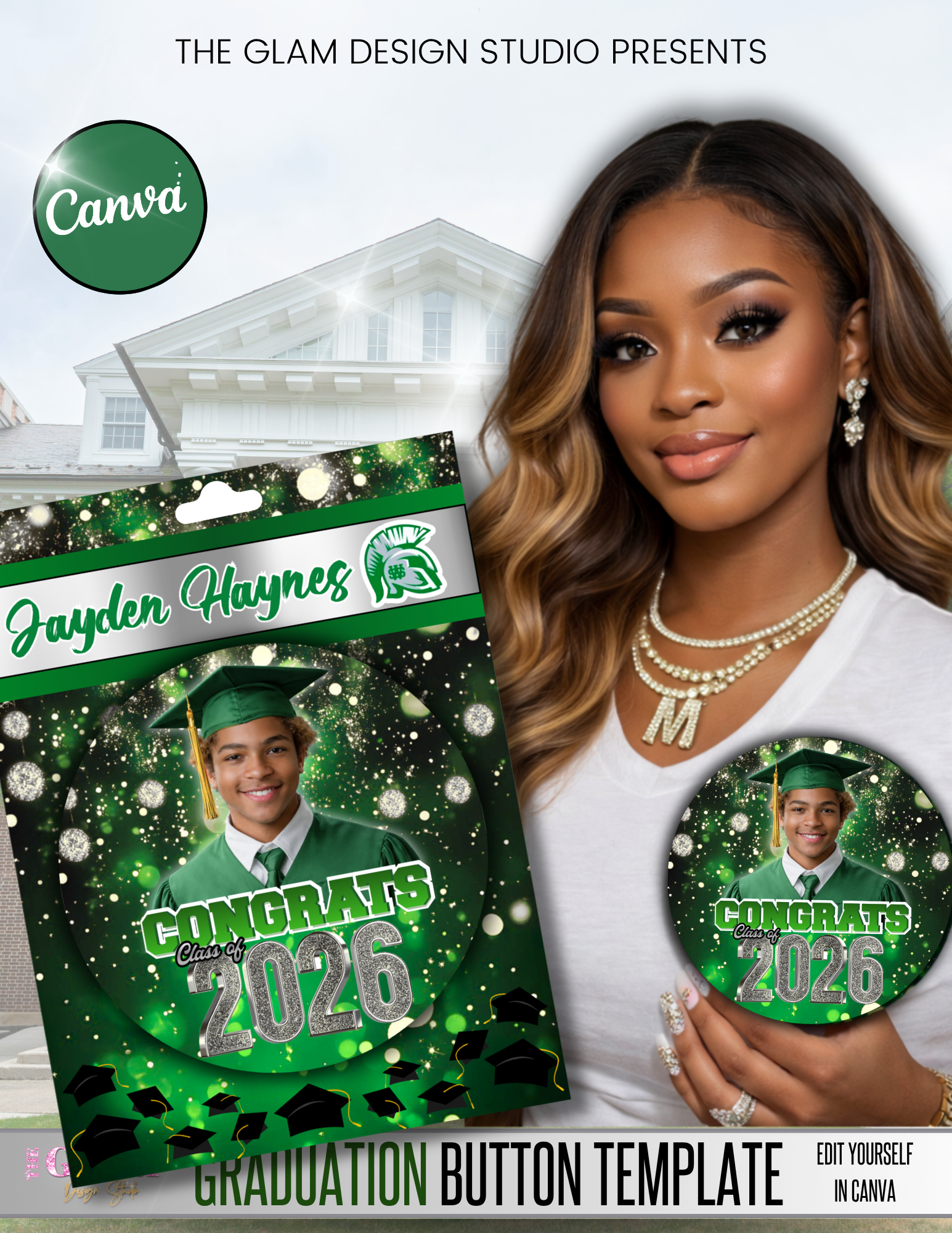 Custom Grad Button Template Free Oversized Graduation Button Template Bundle 2026 Canva Editable Senior ...