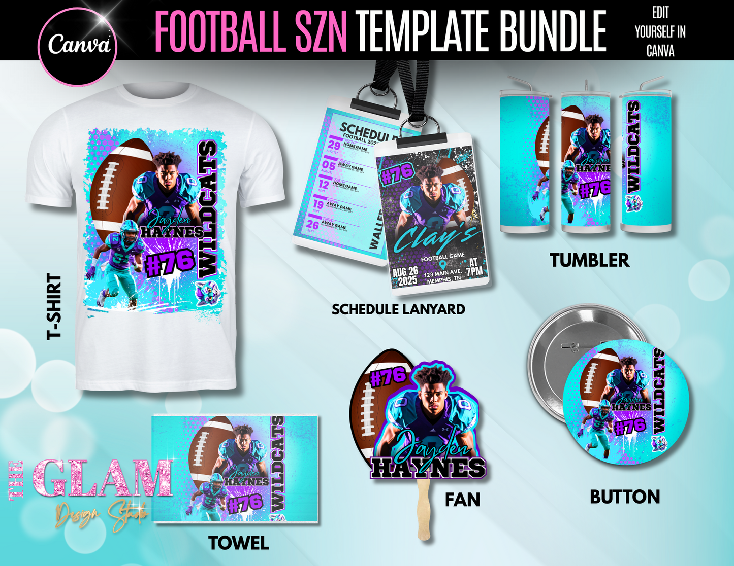 Football Superfan Digital Template Bundle | Canva Editable Templates