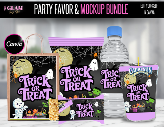 Editable Halloween Party Favor & Mockup Bundle – Canva Templates