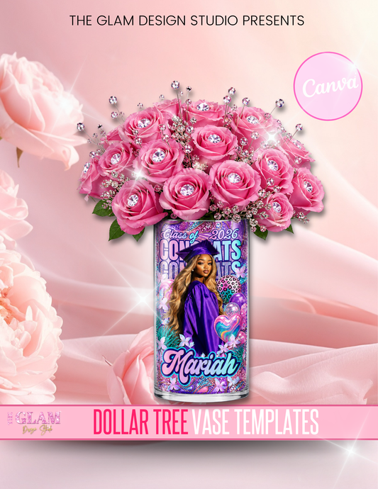 Graduation Vase Wrap Template | Class of 2026 Canva Editable Design | 8.5 Inch Cylinder Vase Centerpiece | Luxury Graduation Party Decor