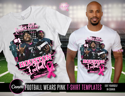 PLR & MRR Included (Digital Product) Canva Editable Awareness Football T-Shirt Template & T-Shirt Mockup