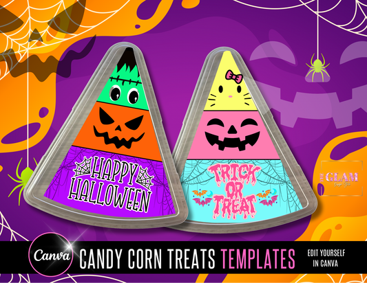 Halloween Candy Corn Pizza Slice Treat Box Template | Printable Dollar Tree Pizza Box Wrapper | Trick or Treat Favor SVG/PNG, Canva Editable Template