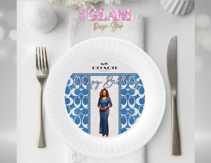 Luxury Blue Coach-Inspired Party Favor & Mockup Canva Bundle | Editable Templates for Gift Bags, Water Labels, Wine Labels, Chip Bags & More