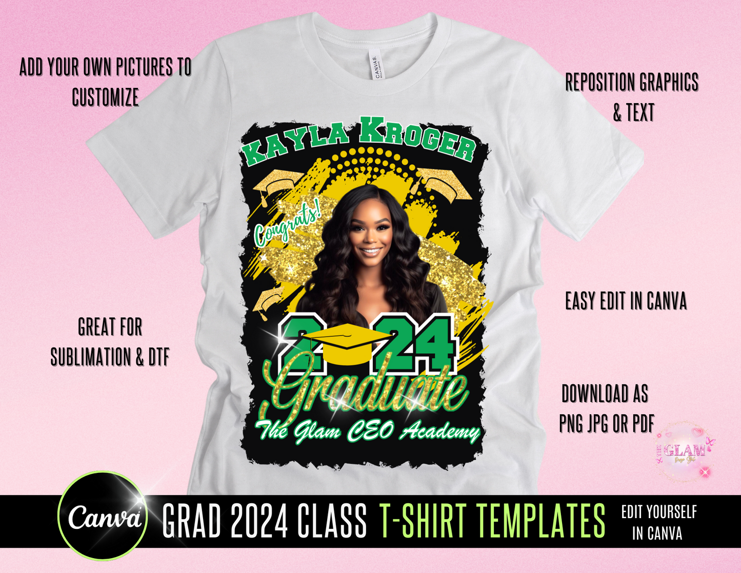 2024 Graduation Editable (15) Mockups for T-Shirts, Stole, Pillows & More