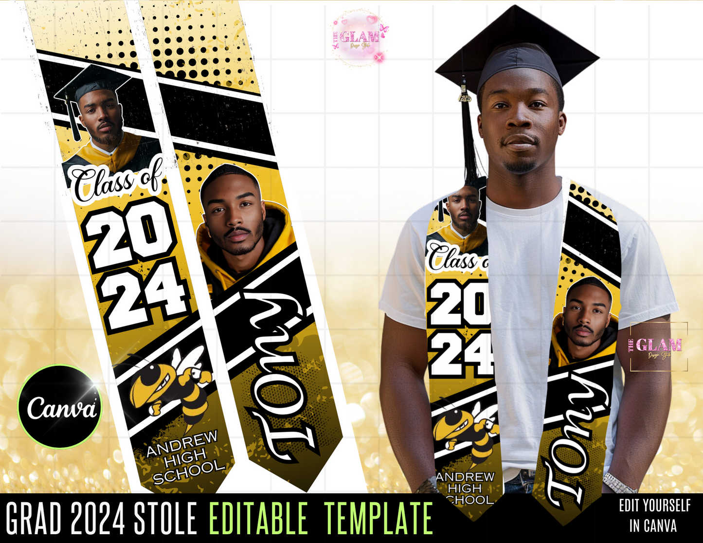 2024 Graduation Editable (15) Mockups for T-Shirts, Stole, Pillows & More