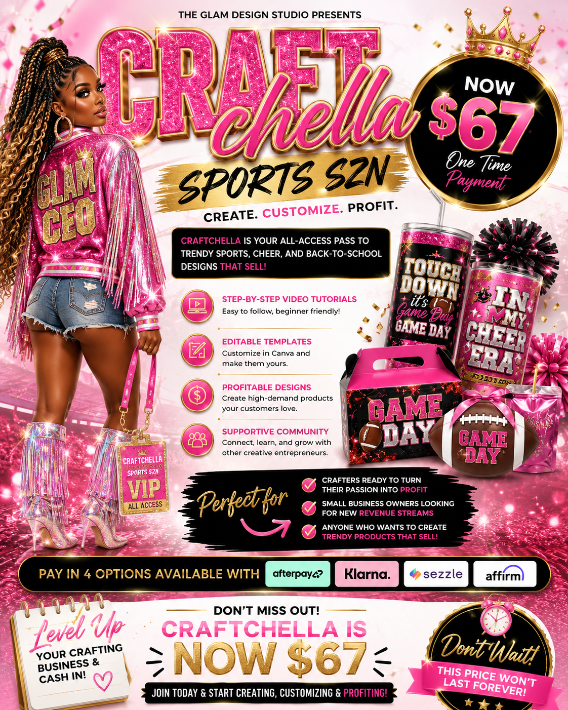 Pre-SALE Craftchella Sports SZN Challenge™ 2026
3-Day Virtual Crafting Experience
🏈📣🎒 August 10–12, 2026 | 7:00 PM Central Nightly
