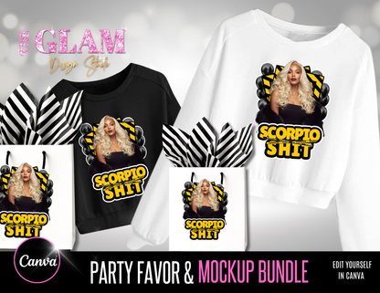 Scorpio Season Party Favor & Mockup Bundle | Editable Canva Templates for Birthday Events PLR