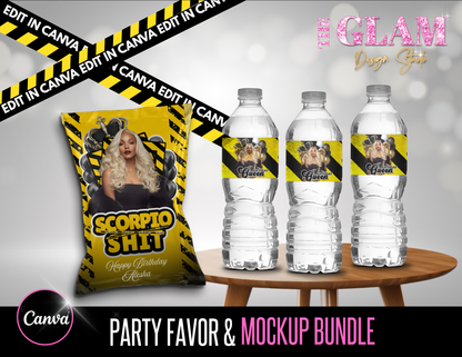 Scorpio Season Party Favor & Mockup Bundle | Editable Canva Templates for Birthday Events PLR