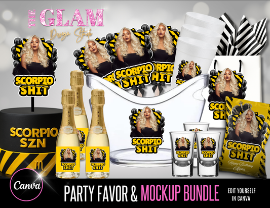 Scorpio Season Party Favor & Mockup Bundle | Editable Canva Templates for Birthday Events PLR