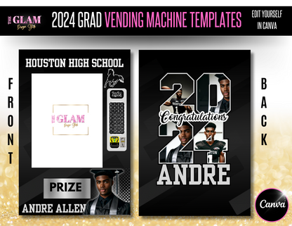 2024 Grad Vending Machine Editable Templates, (Canva Black) 3 Sizes Included