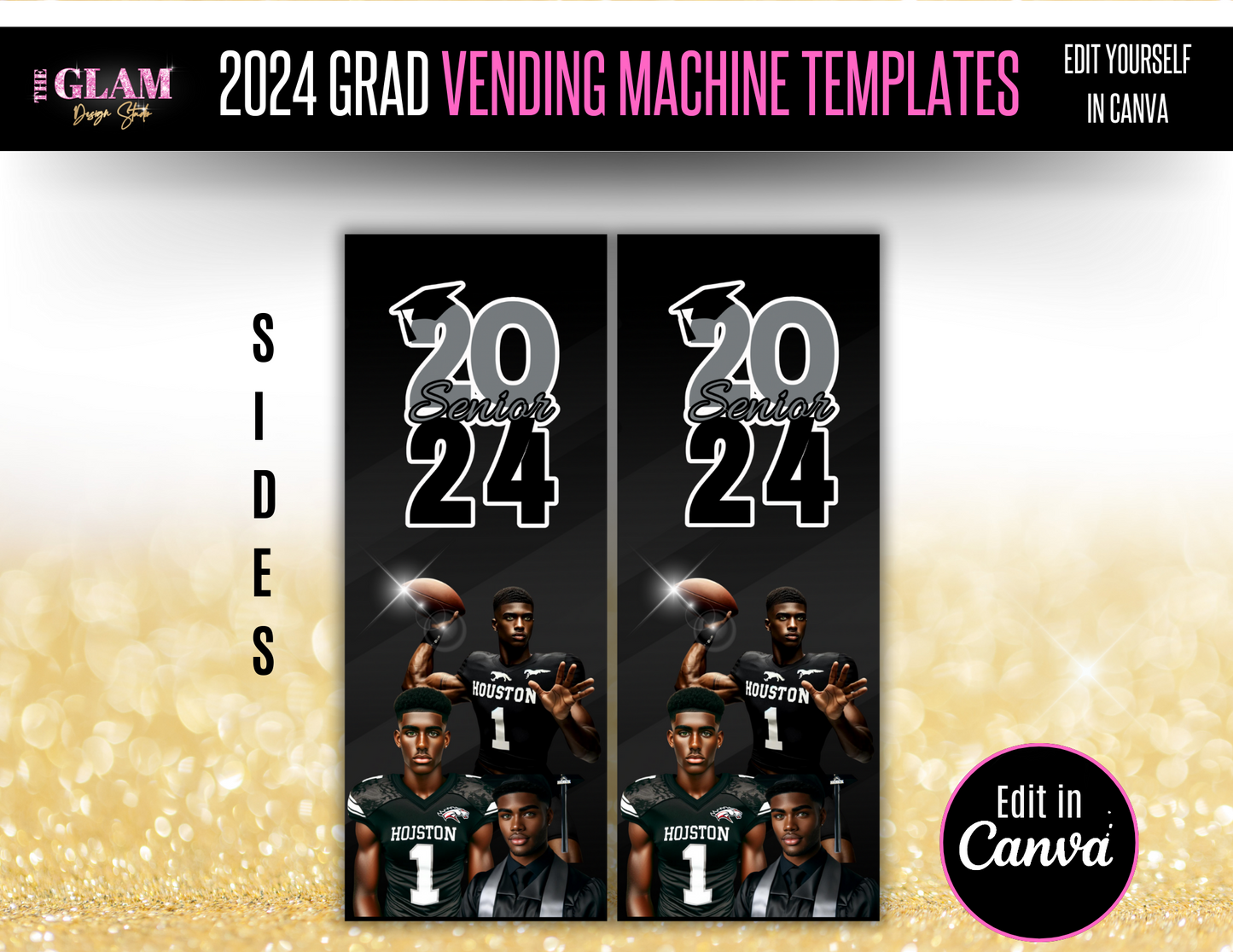 2024 Grad Vending Machine Editable Templates, (Canva Black) 3 Sizes Included