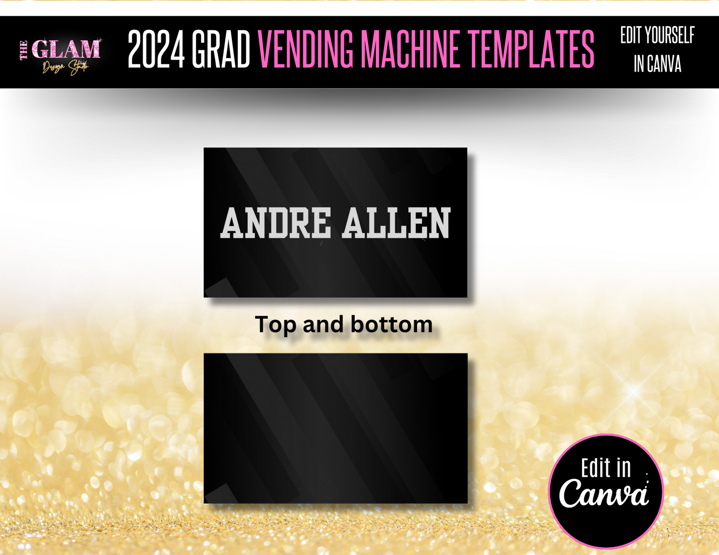 2024 Grad Vending Machine Editable Templates, (Canva Black) 3 Sizes Included