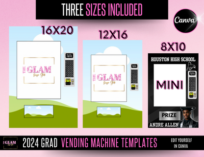 2024 Grad Vending Machine Editable Templates, (Canva Black) 3 Sizes Included