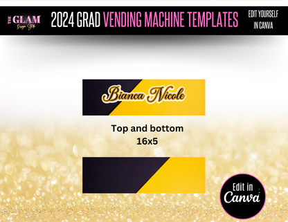 2024 Grad Vending Machine Editable Templates, (Canva Black & Yellow)