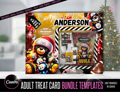 Football Fan Christmas Treat Card Bundle | All 32 Football Teams | Editable Canva Templates + Bonus Chip Bag