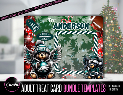 Football Fan Christmas Treat Card Bundle | All 32 Football Teams | Editable Canva Templates + Bonus Chip Bag