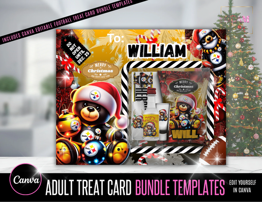 Football Fan Christmas Treat Card Bundle | All 32 Football Teams | Editable Canva Templates + Bonus Chip Bag