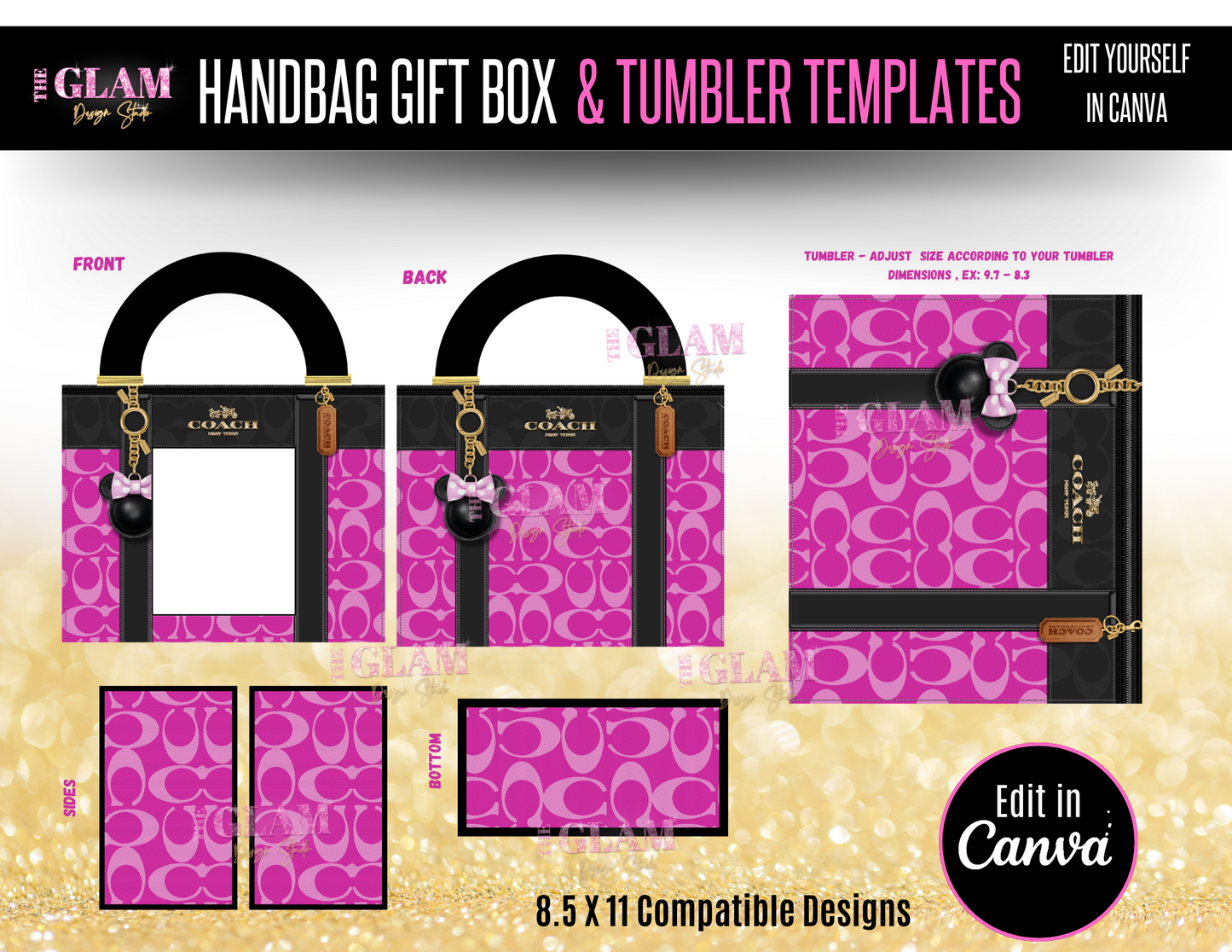 Handbag Gift Box Template Bundle Purse Template, DIY Purse Template, Designer Handbag Gift Box, Canva Template, PNG File, Vending Machine