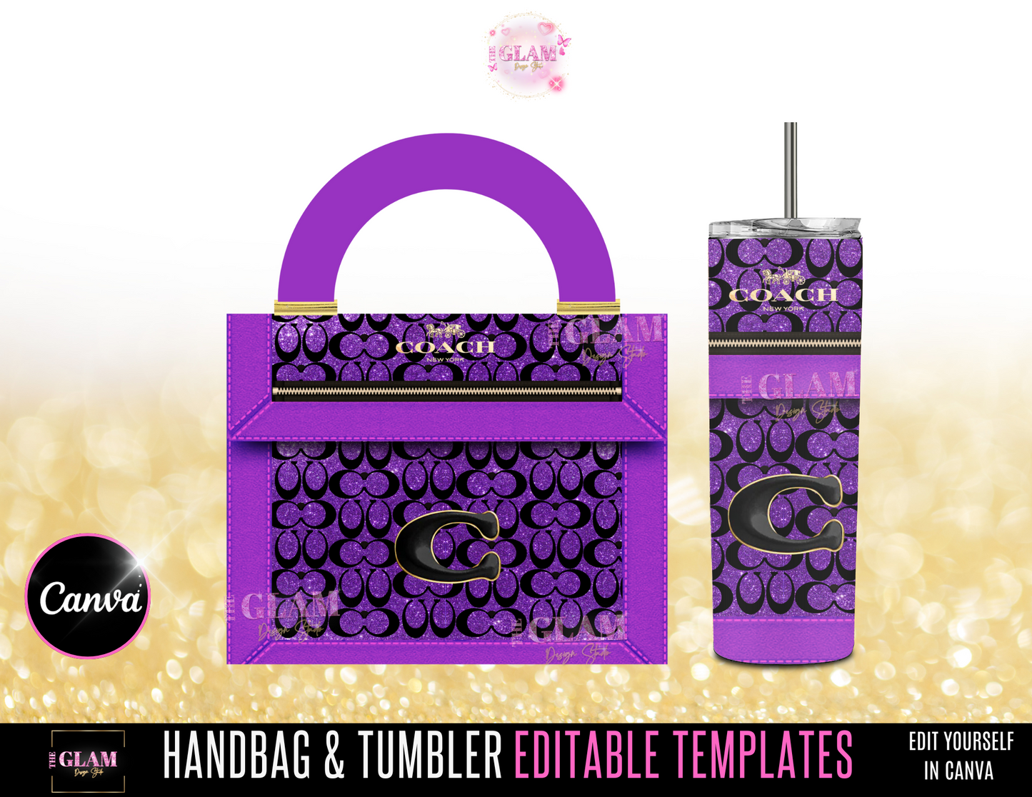 Purple Glam Handbag Gift Box Template Bundle Purse Template, (Digital Product) DIY Purse Template, Designer Handbag Gift Box, Canva Template, PNG File, Vending Machine