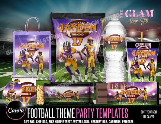 Football Party Favor Template Bundle – Editable Canva Templates for Game Day, Birthday Parties & Tailgates